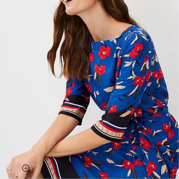 NEW Ann Taylor Petite Border Floral Belted Midi Dress Size Small Petite - Picture 11 of 11